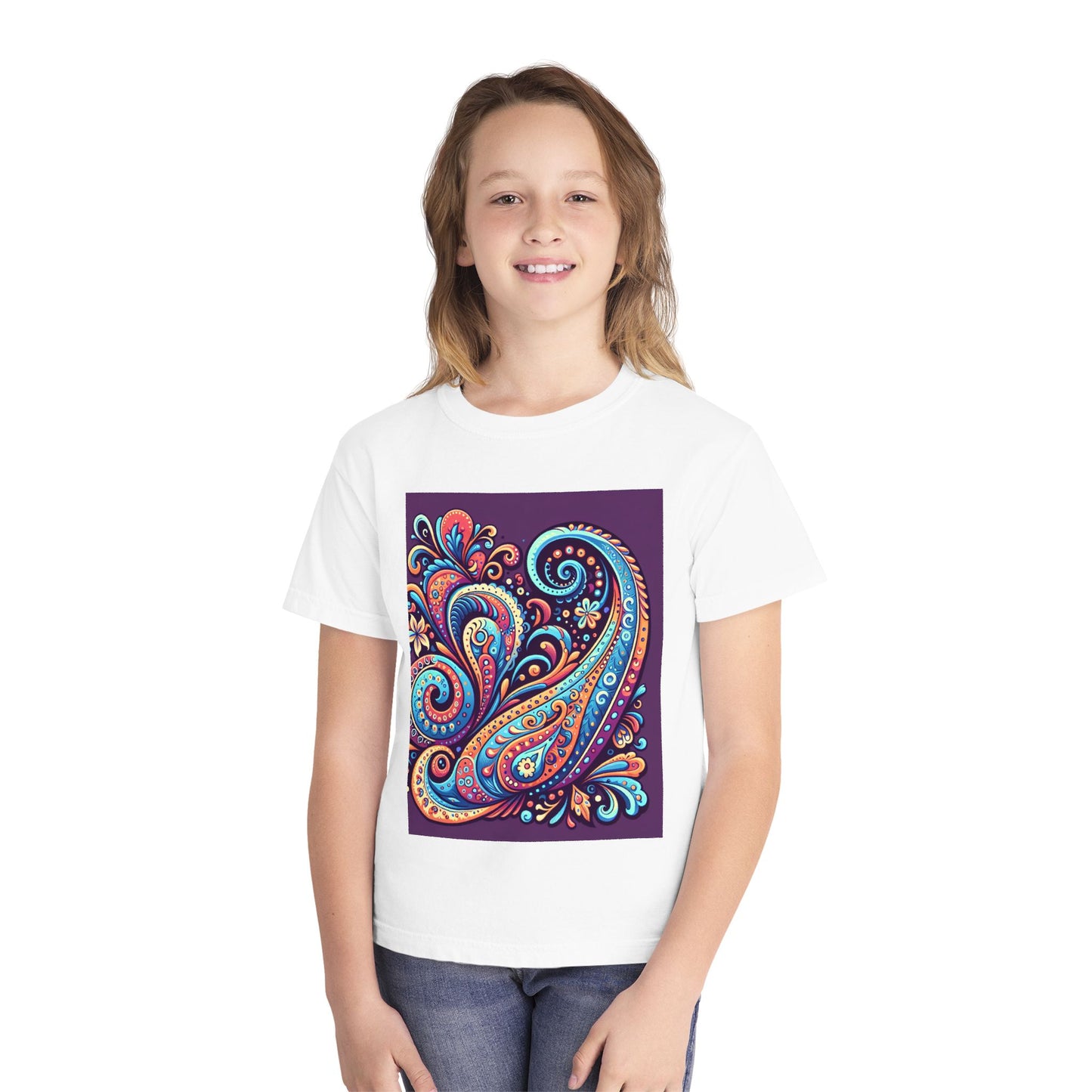 Youth Midweight Tee - Cotton Paisley Print T Shirt