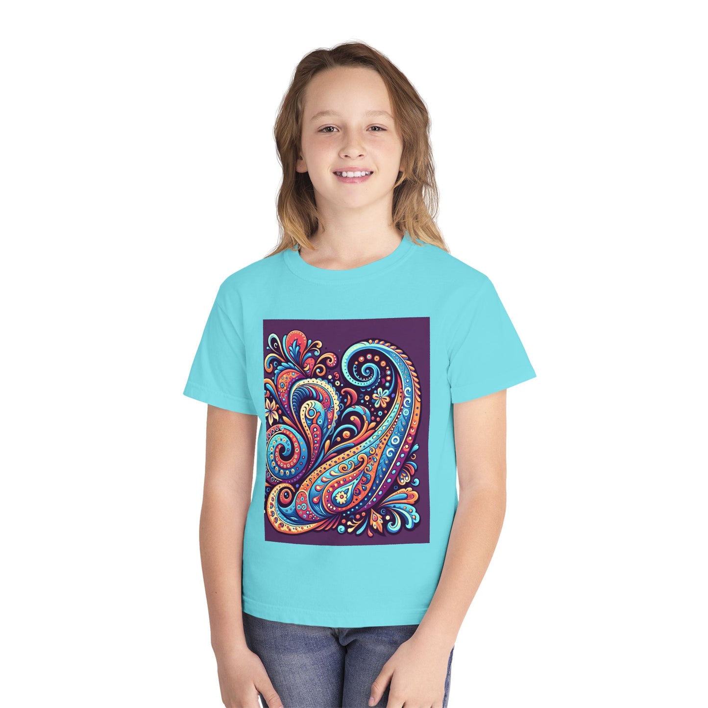 Youth Midweight Tee - Cotton Paisley Print T Shirt