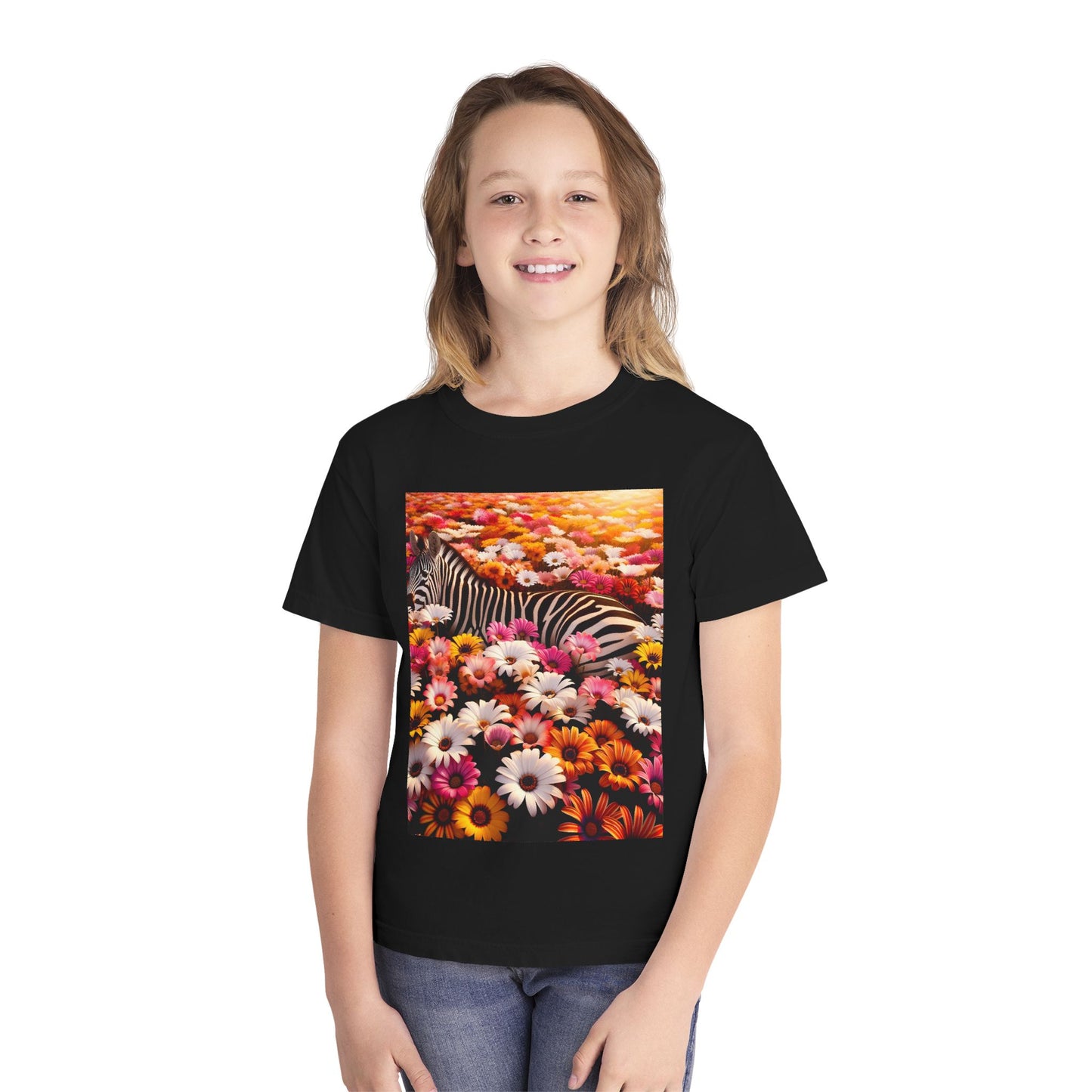 Floral Zebra Youth Tee - Cute Graphic Shirt for Kids, Perfect for Spring, Birthdays, or Casual Wear, Flower Pattern, Animal Lovers