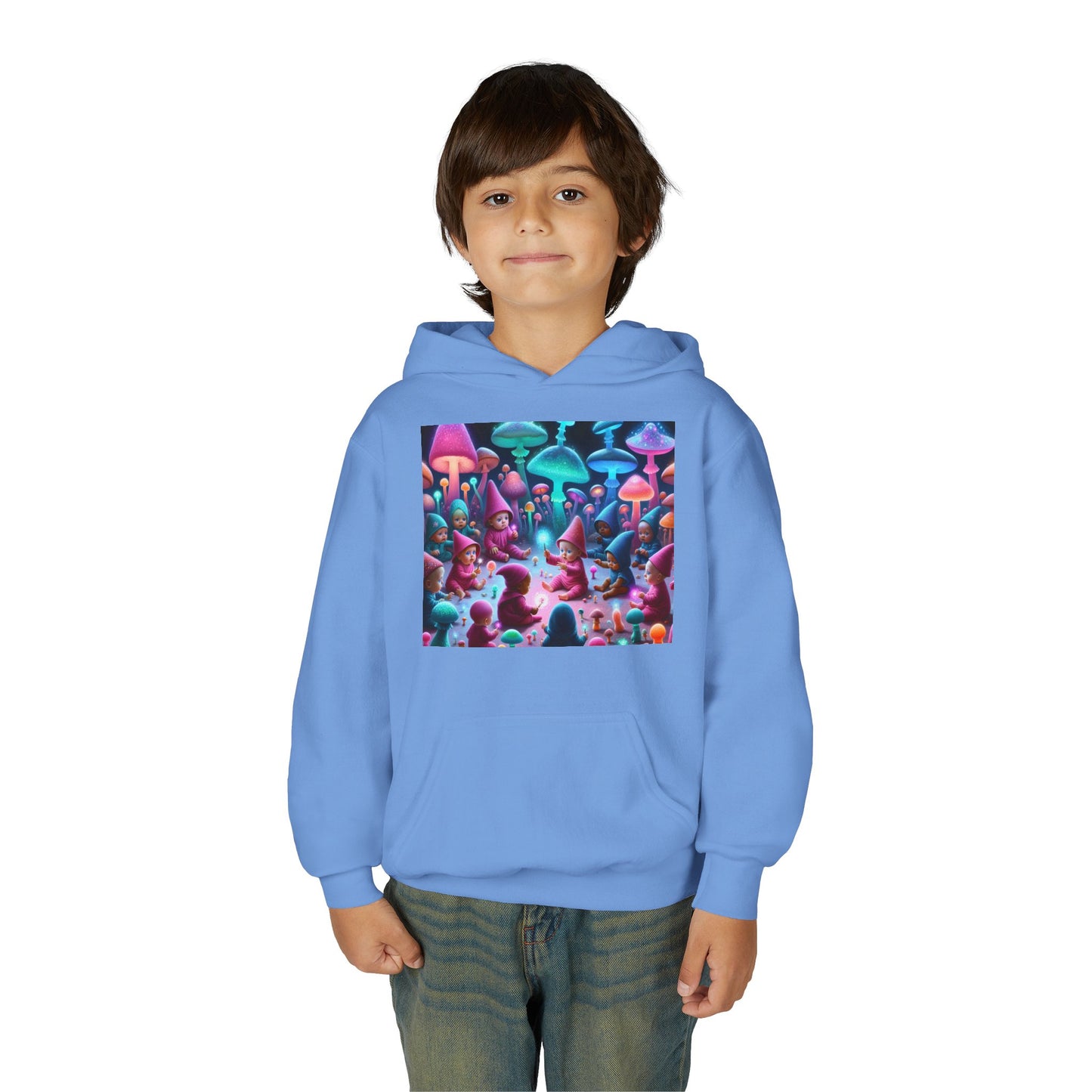 Youth Fantasy Forest Hoodie, Colorful Mushroom Sweatshirt, Gift for Kids, Cozy Winter Wear, Unique Outdoor Adventure Apparel