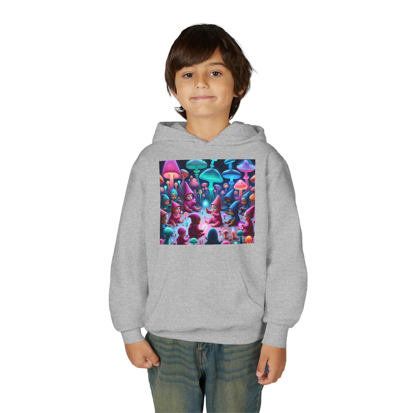 Youth Fantasy Forest Hoodie, Colorful Mushroom Sweatshirt, Gift for Kids, Cozy Winter Wear, Unique Outdoor Adventure Apparel