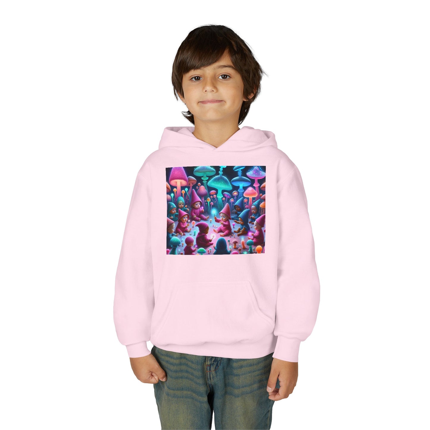 Youth Fantasy Forest Hoodie, Colorful Mushroom Sweatshirt, Gift for Kids, Cozy Winter Wear, Unique Outdoor Adventure Apparel