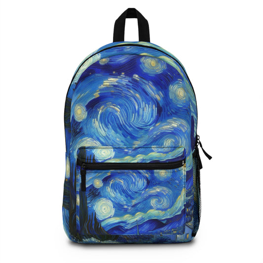 Artistic Starry Night Backpack, Blue Cosmic Backpack, School Bag, Gift for Art Lovers, Travel Backpack