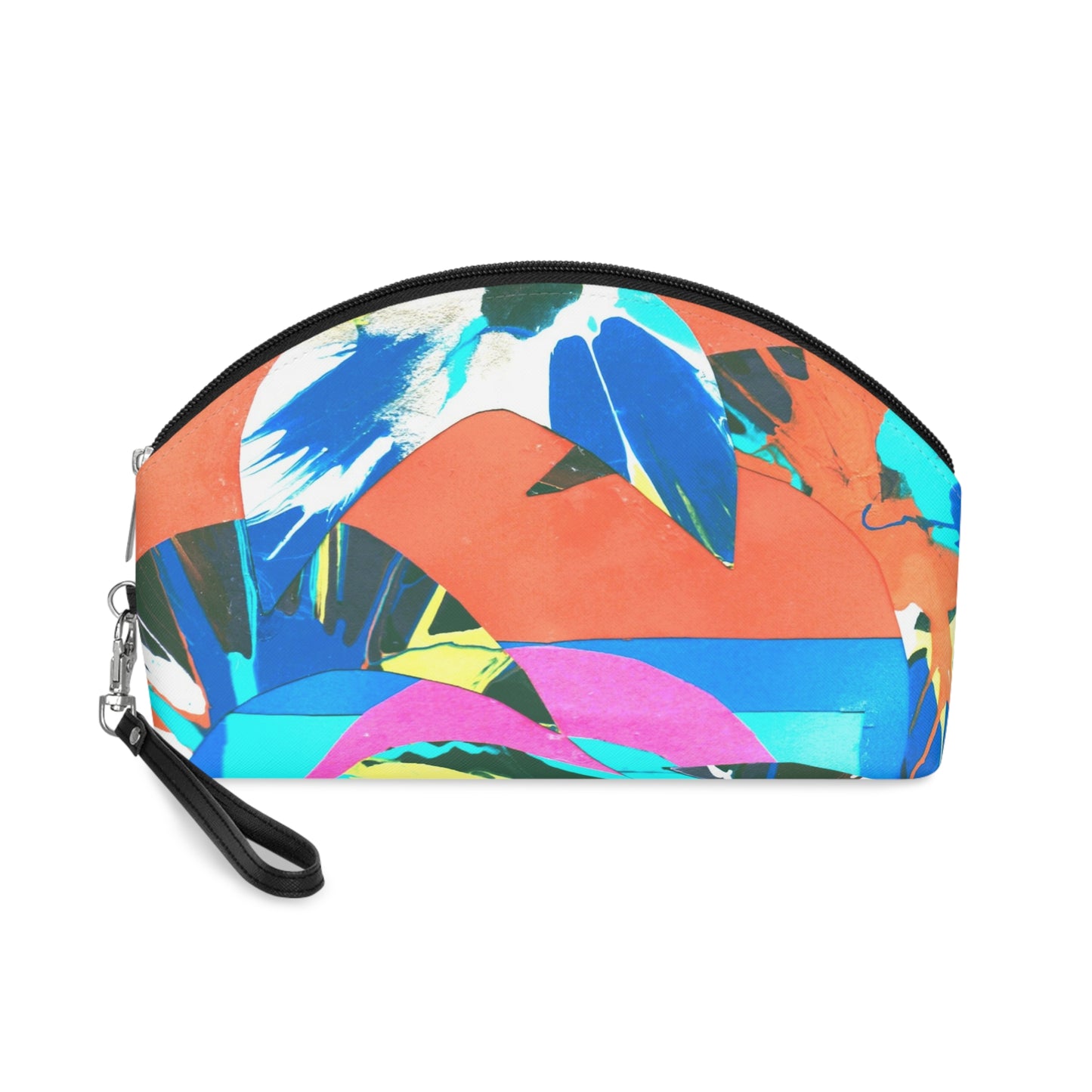 Travel Costmetic Bag - Faux Leather - Zipper & Wrist Strap