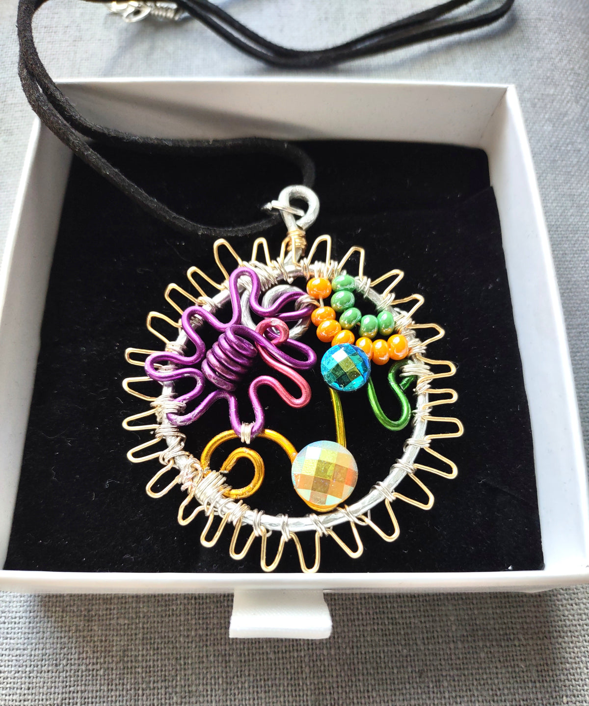 Aluminum Wearable Art Pendant – Sunburst Symphony