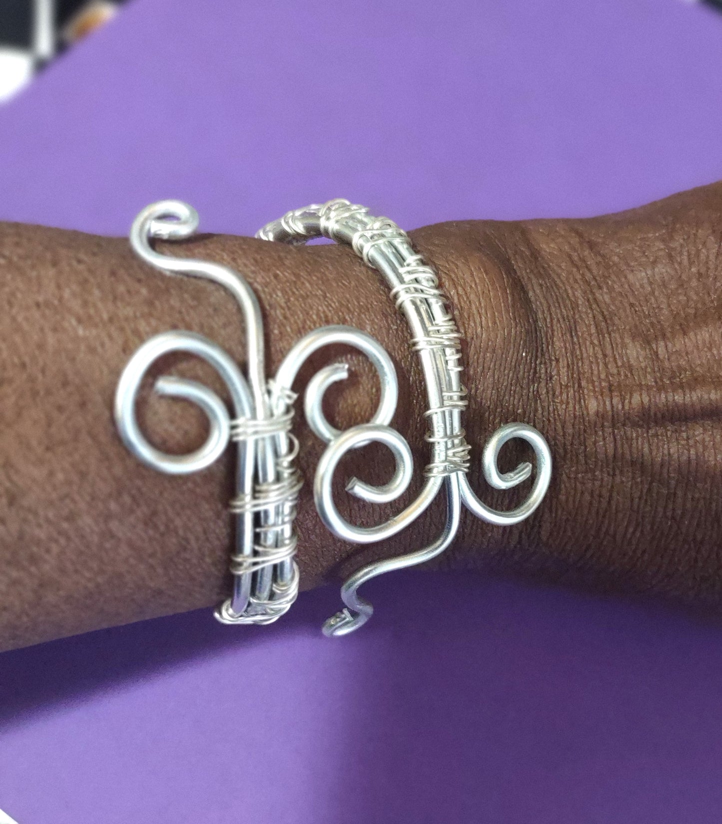 Wire Wrapped Filigree Cuff Bracelet - Aluminum Cuff Bracelet