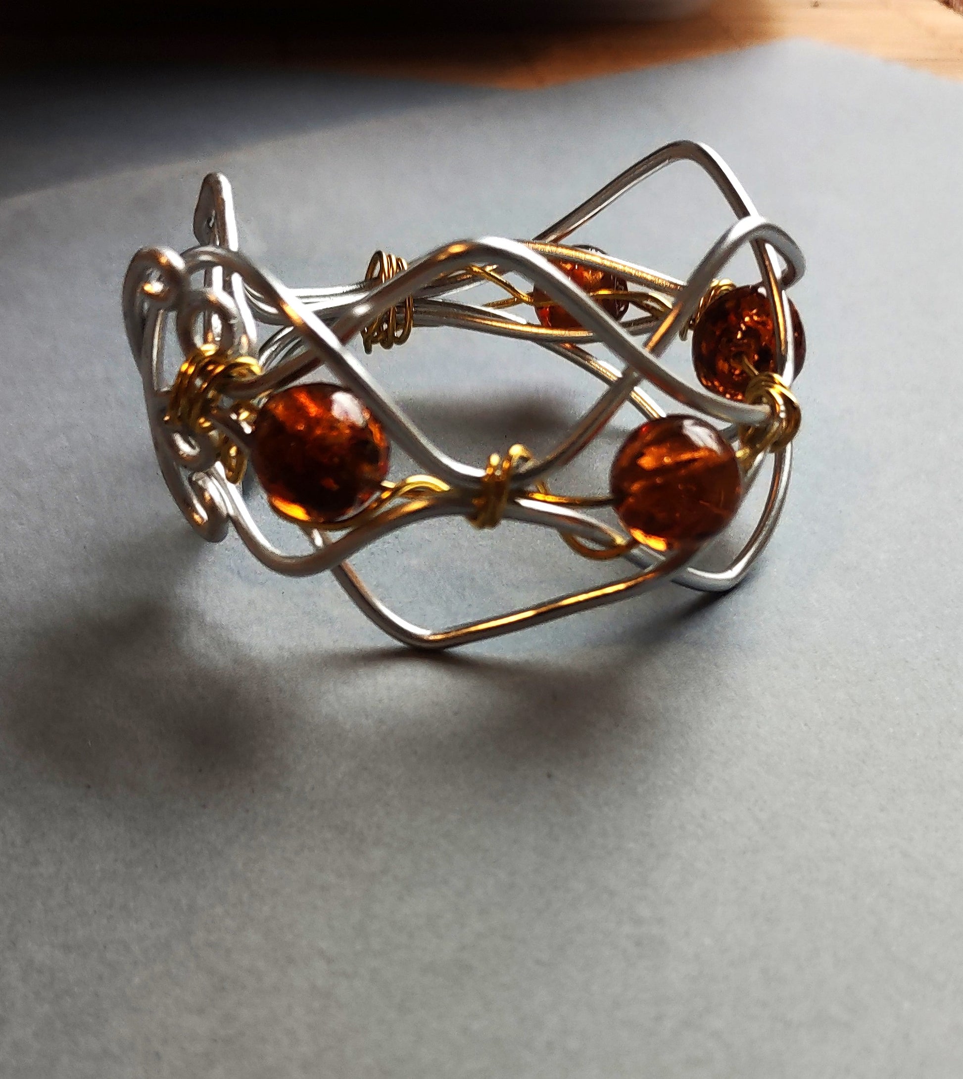 Silver Bracelet with Amber beads
