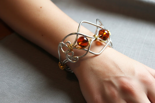 Silver Bracelet with Amber beads
