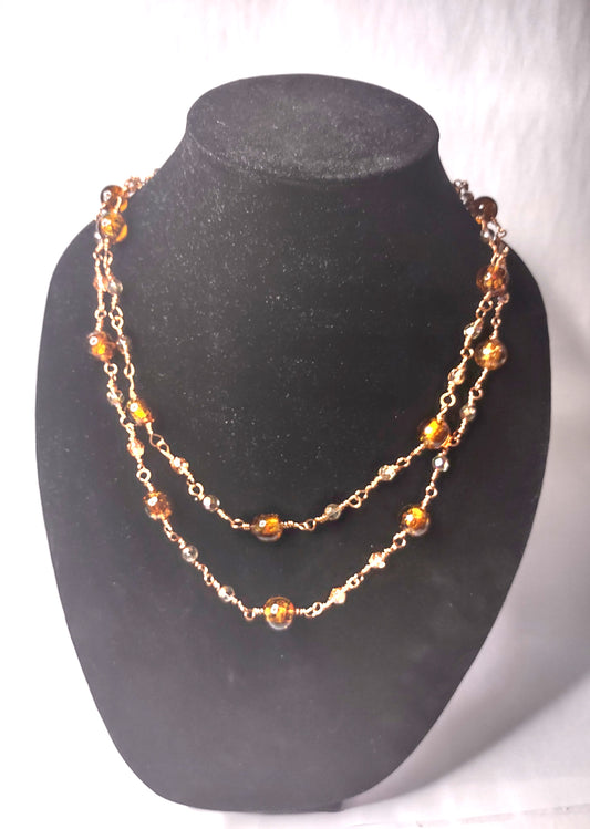 Handmade Beaded Chain-Link Necklace with Amber beads