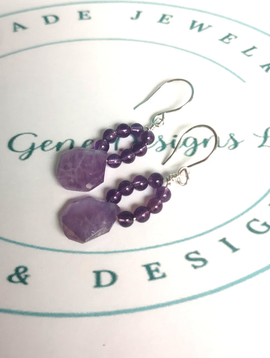 Amethyst Briolette Dangle Earrings - Sterling Silver