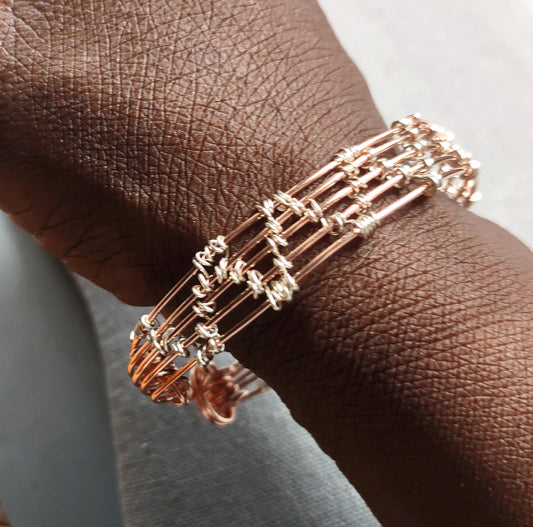 Raw Copper Open Pyramid Weave Wire Bracelet