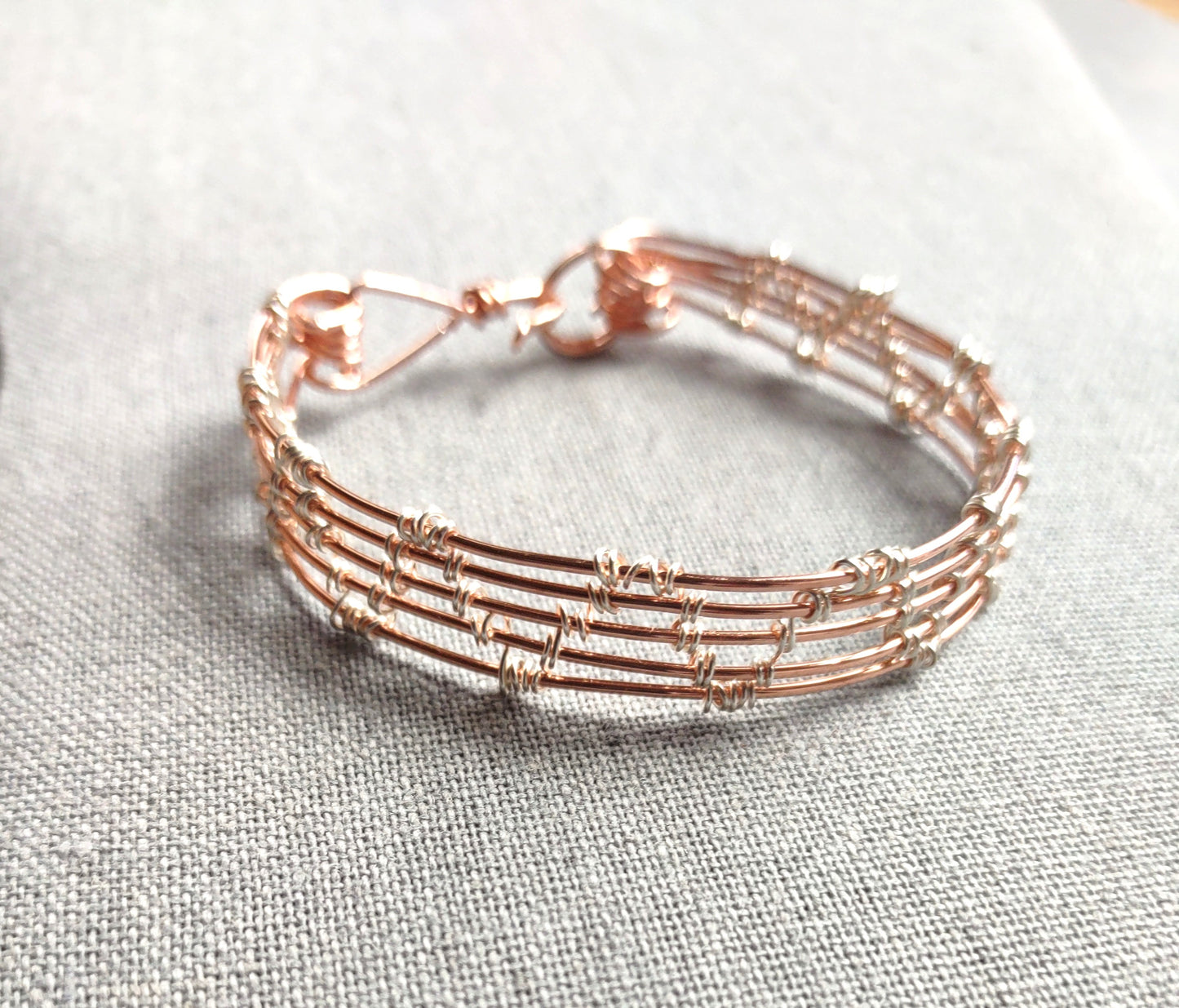 Raw Copper Open Pyramid Weave Wire Bracelet