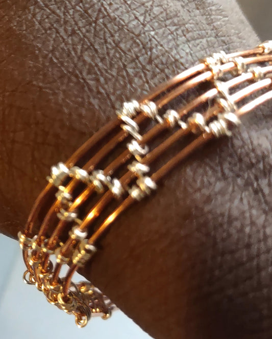 Raw Copper Open Pyramid Weave Wire Bracelet