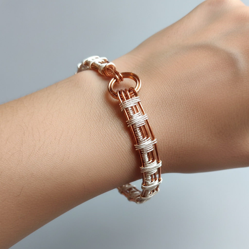 Raw Copper Pyramid Weave Wire Bracelet – 7 to 7.5 Inch