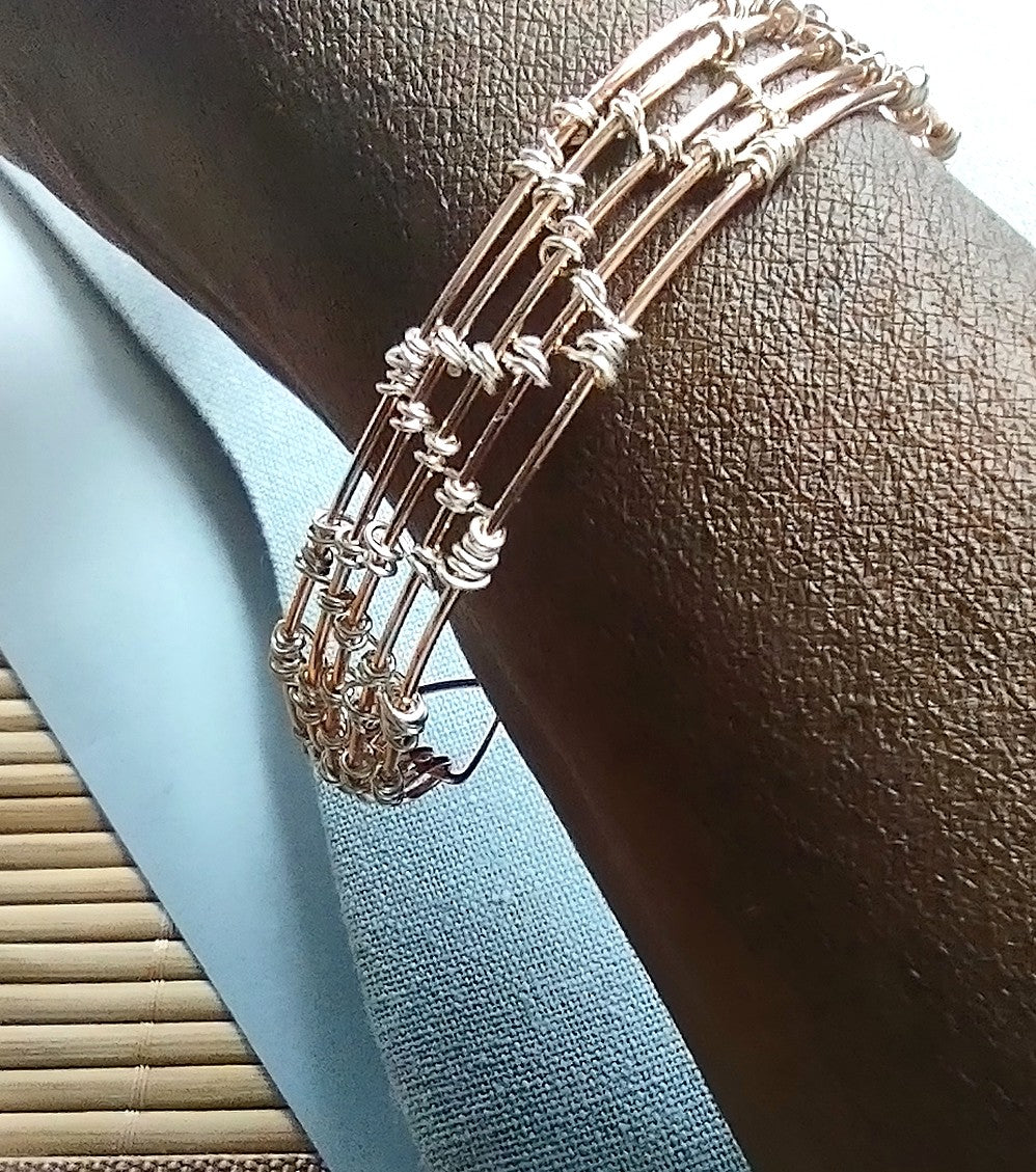 Raw Copper Open Pyramid Weave Wire Bracelet
