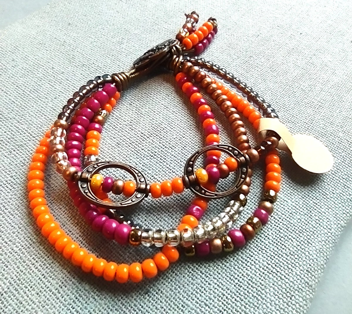 4 Strand Czech Bead Bracelet on Leather Cord
