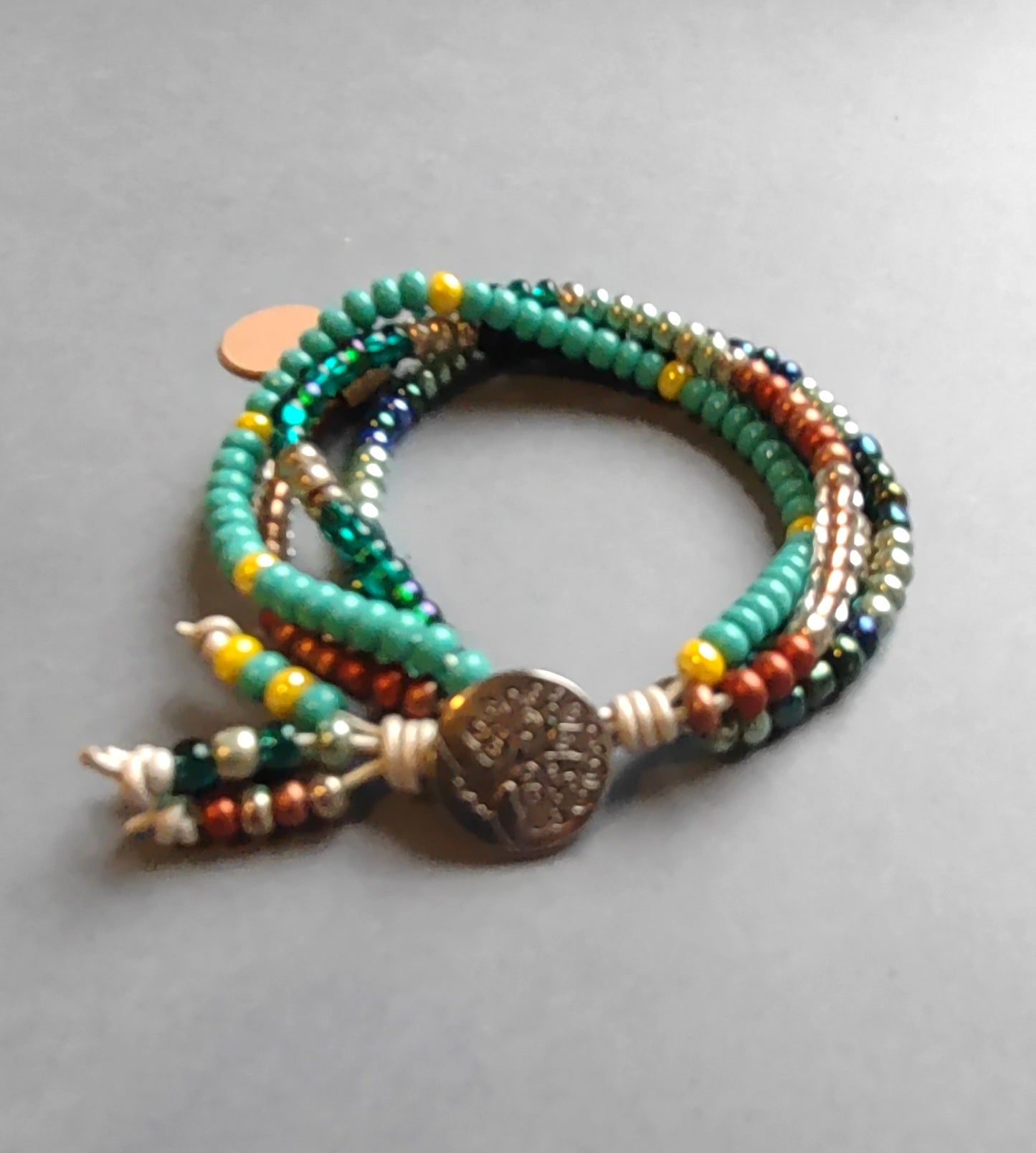 4 Strand Czech Bead Bracelet on Leather Cord