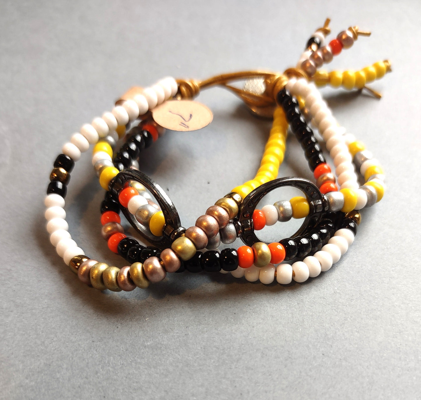4 Strand Czech Bead Bracelet on Leather Cord