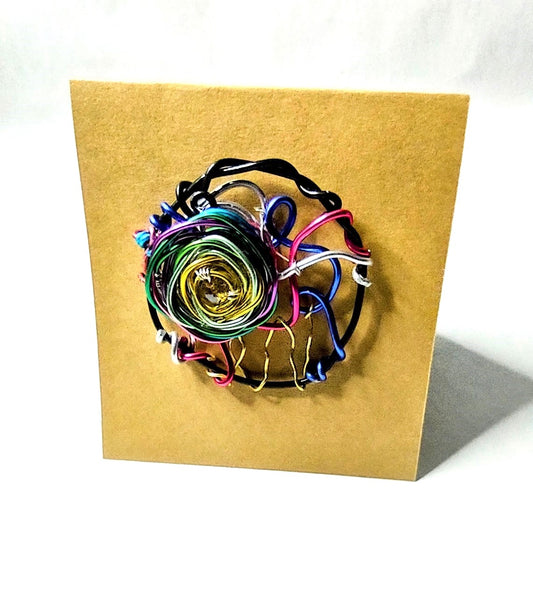 Colorful rainbow wire rosette brooch