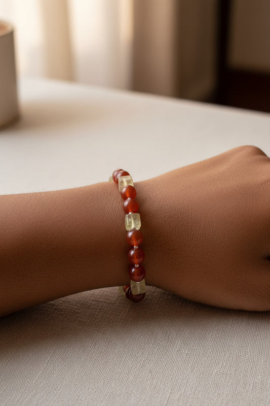 Carnelian & Yellow Fluorite Bead Bracelet