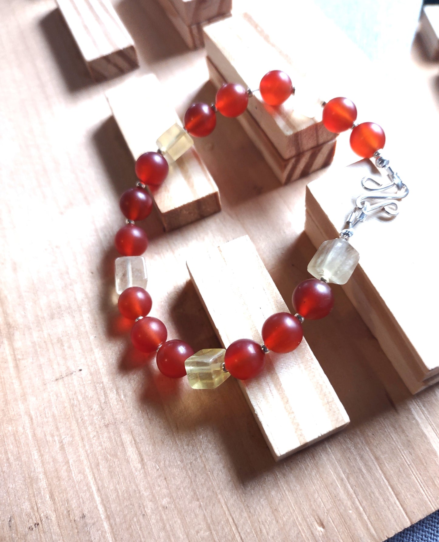 Carnelian & Yellow Fluorite Bead Bracelet