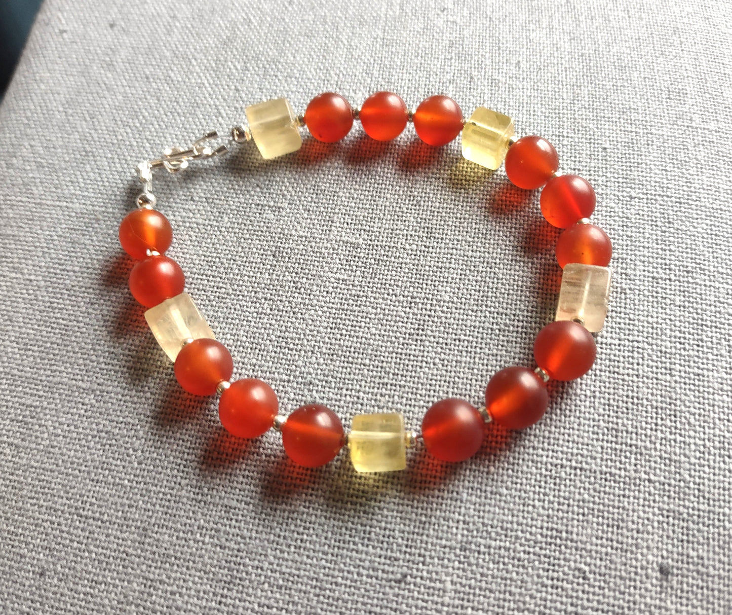 Carnelian & Yellow Fluorite Bead Bracelet