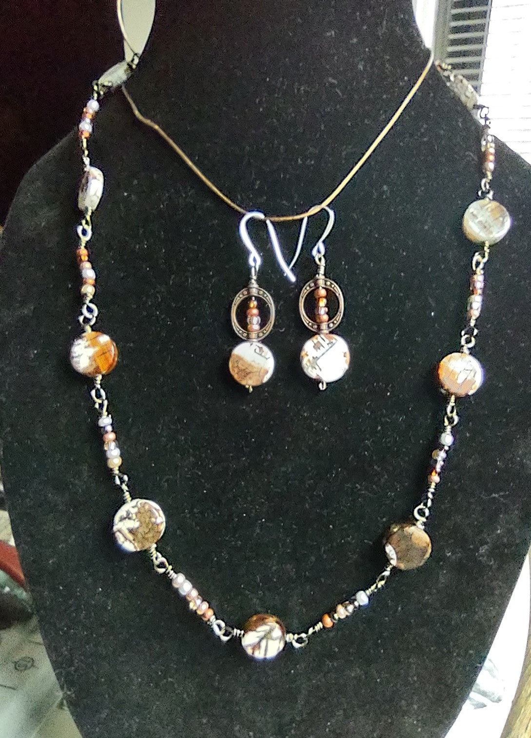 Beaded Chain Link Necklace and Earring Set - Lentil Bead Necklace