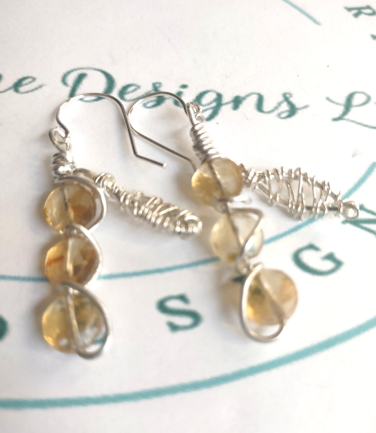Sterling Silver and Citrine Bead Dangle Earring - October Heat - Yellow stone