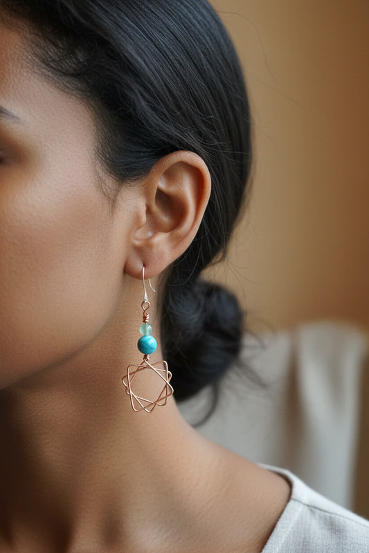 Copper 6 point star with green adventurine and blue larimar beads