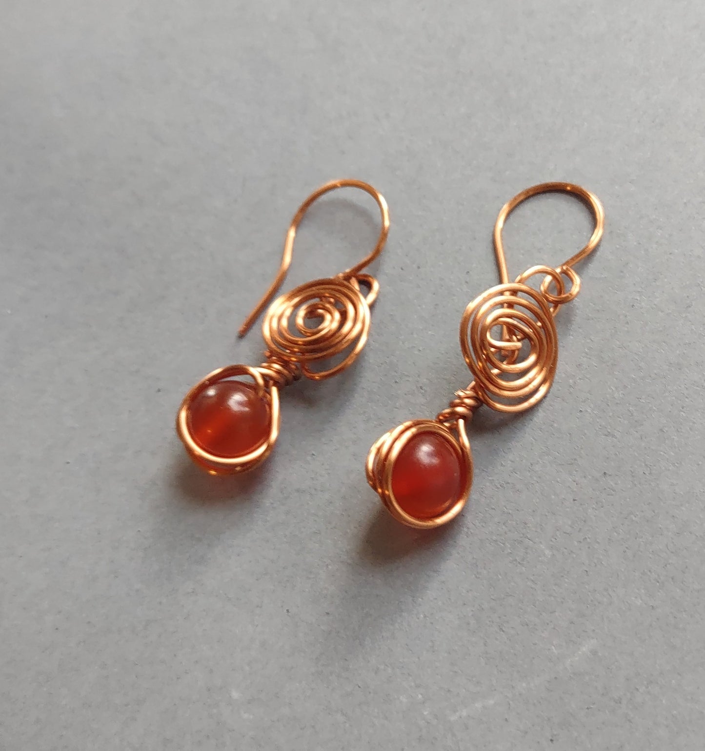 Copper Swirl Wire Wrapped Bead Earrings
