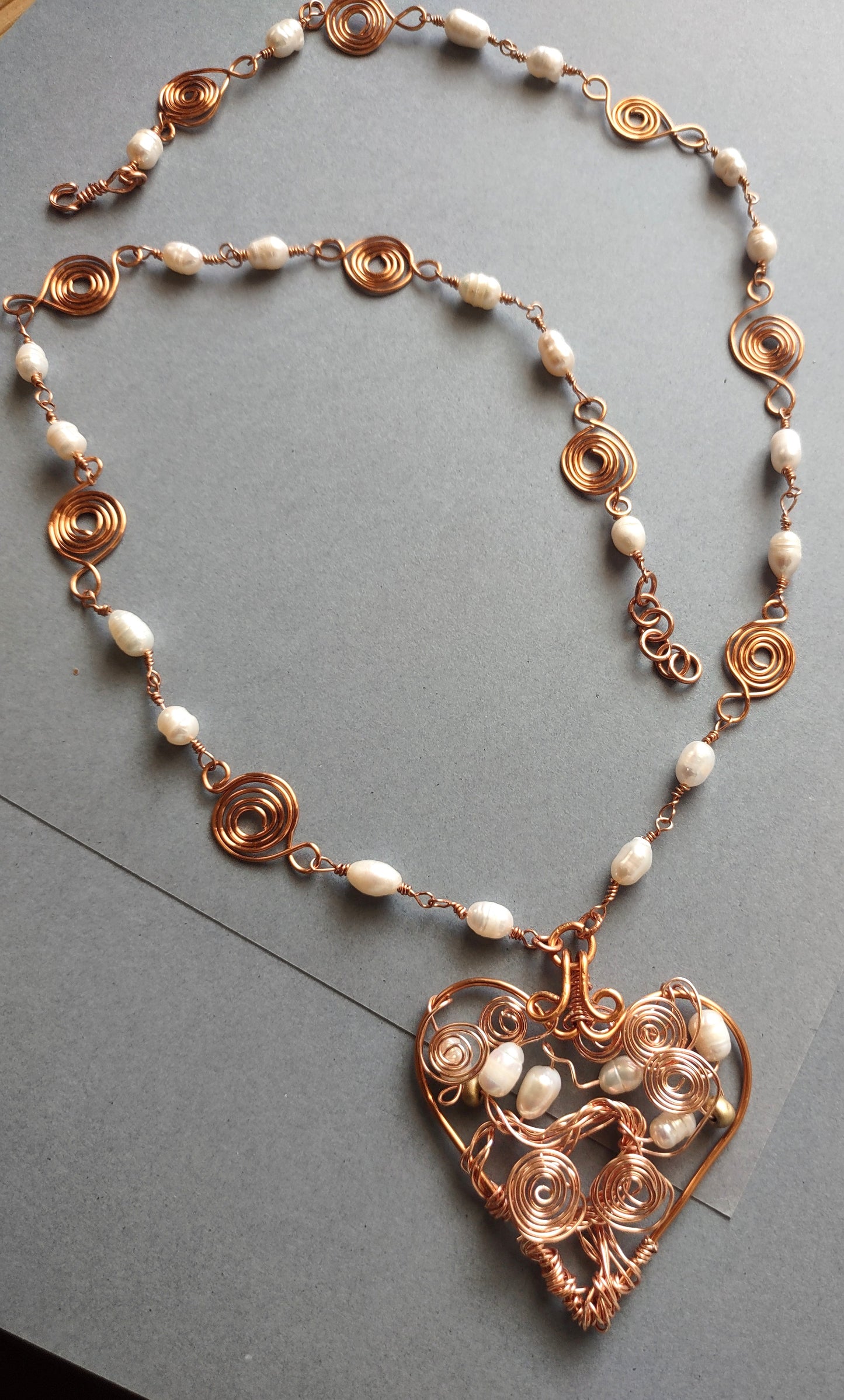 Copper Wire Wrapped Heart Statement Necklace