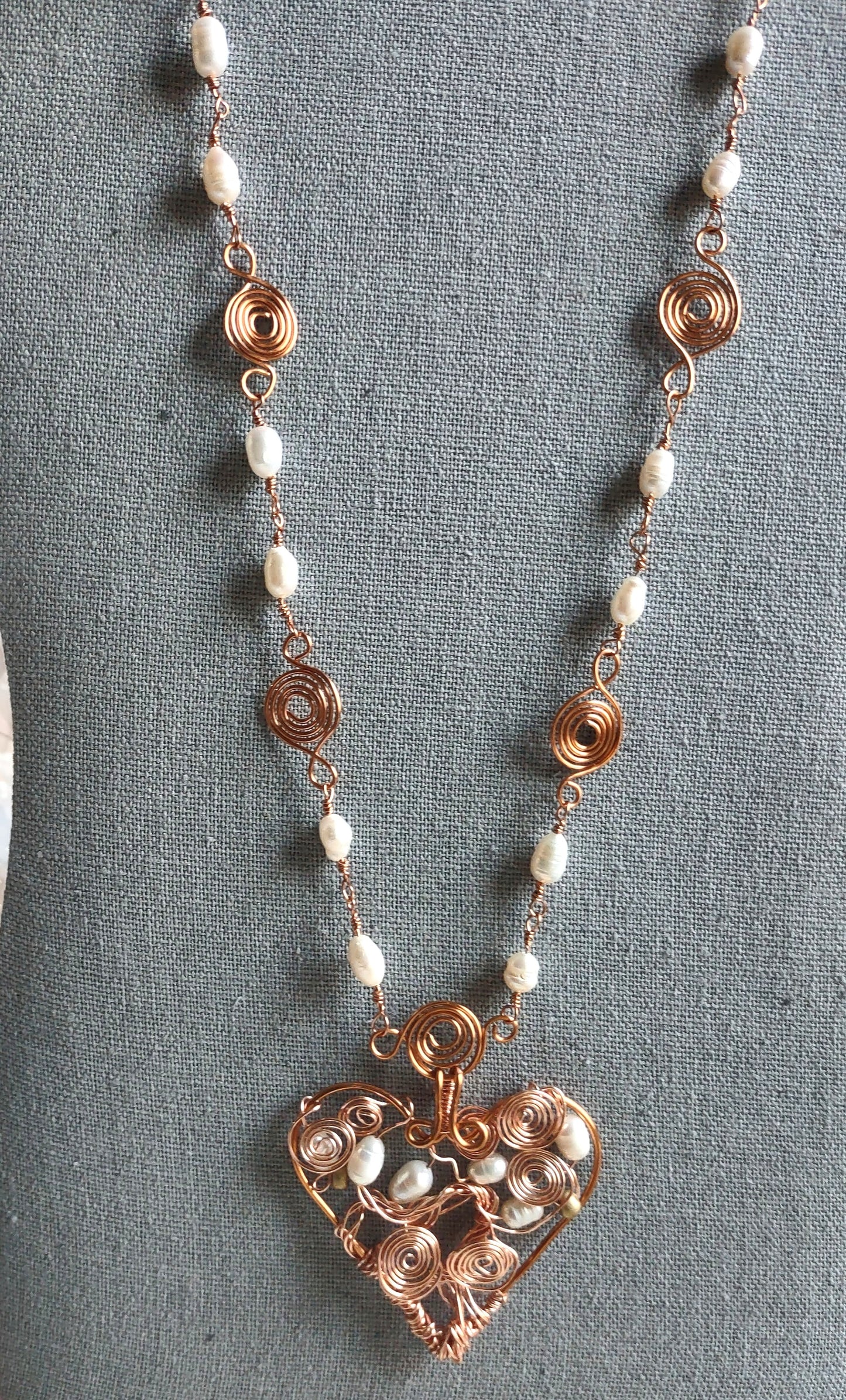 Copper Wire Wrapped Heart Statement Necklace