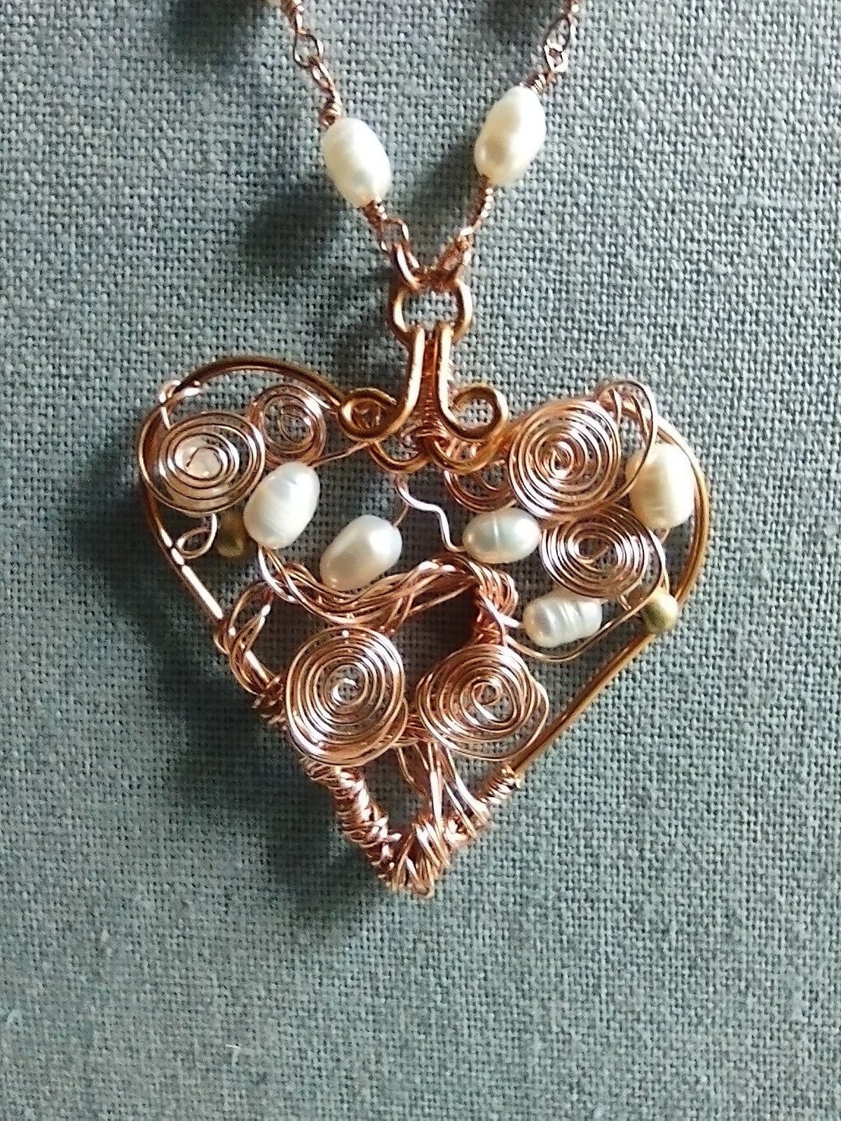Copper Wire Wrapped Heart Statement Necklace
