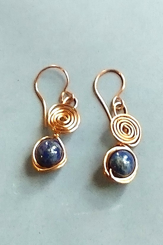 Copper Swirl Wire Wrapped Bead Earrings