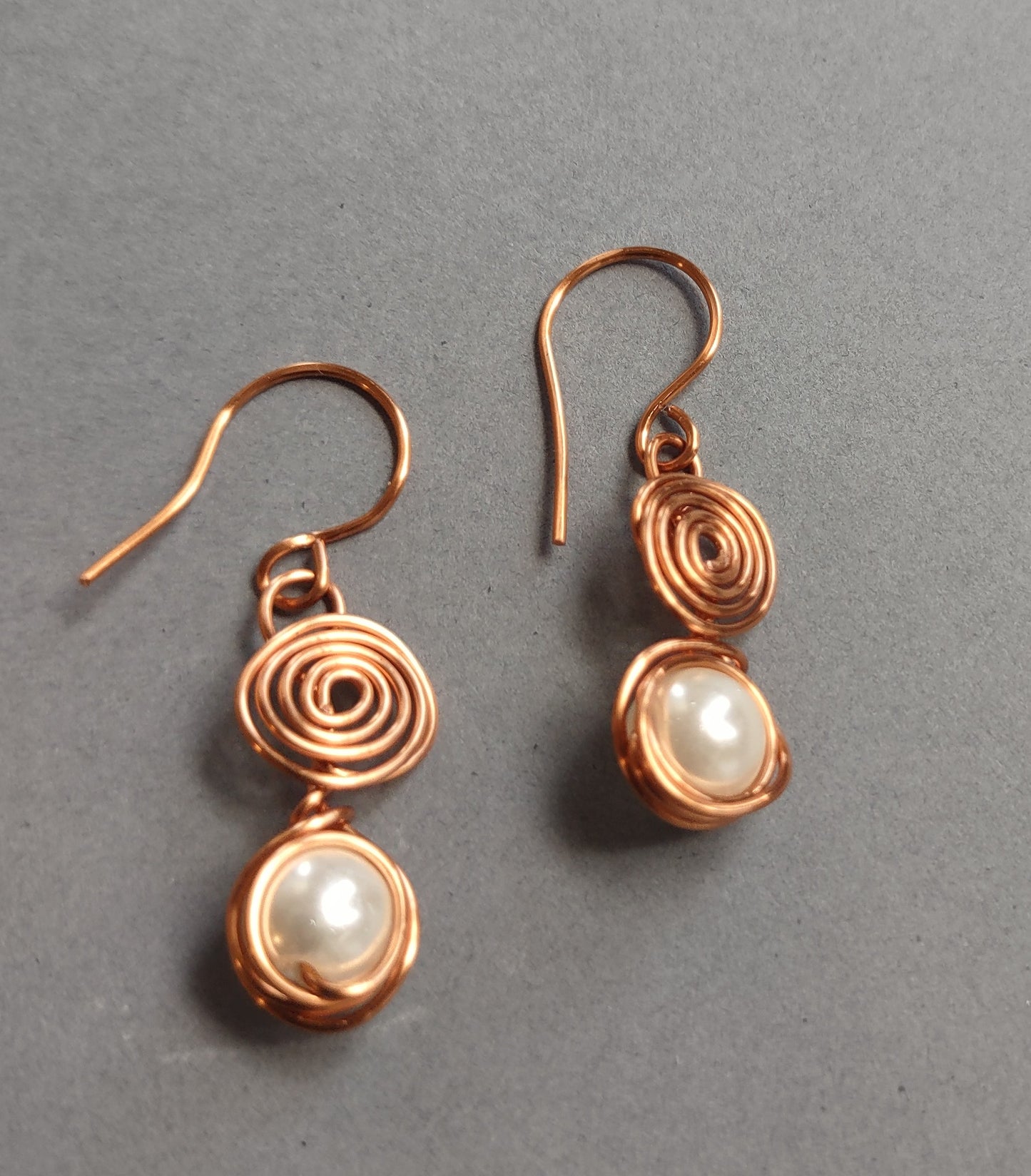 Copper Swirl Wire Wrapped Bead Earrings