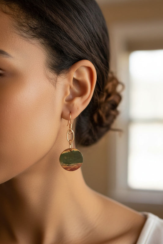 Red Jasper disc and copper chain link earrings.