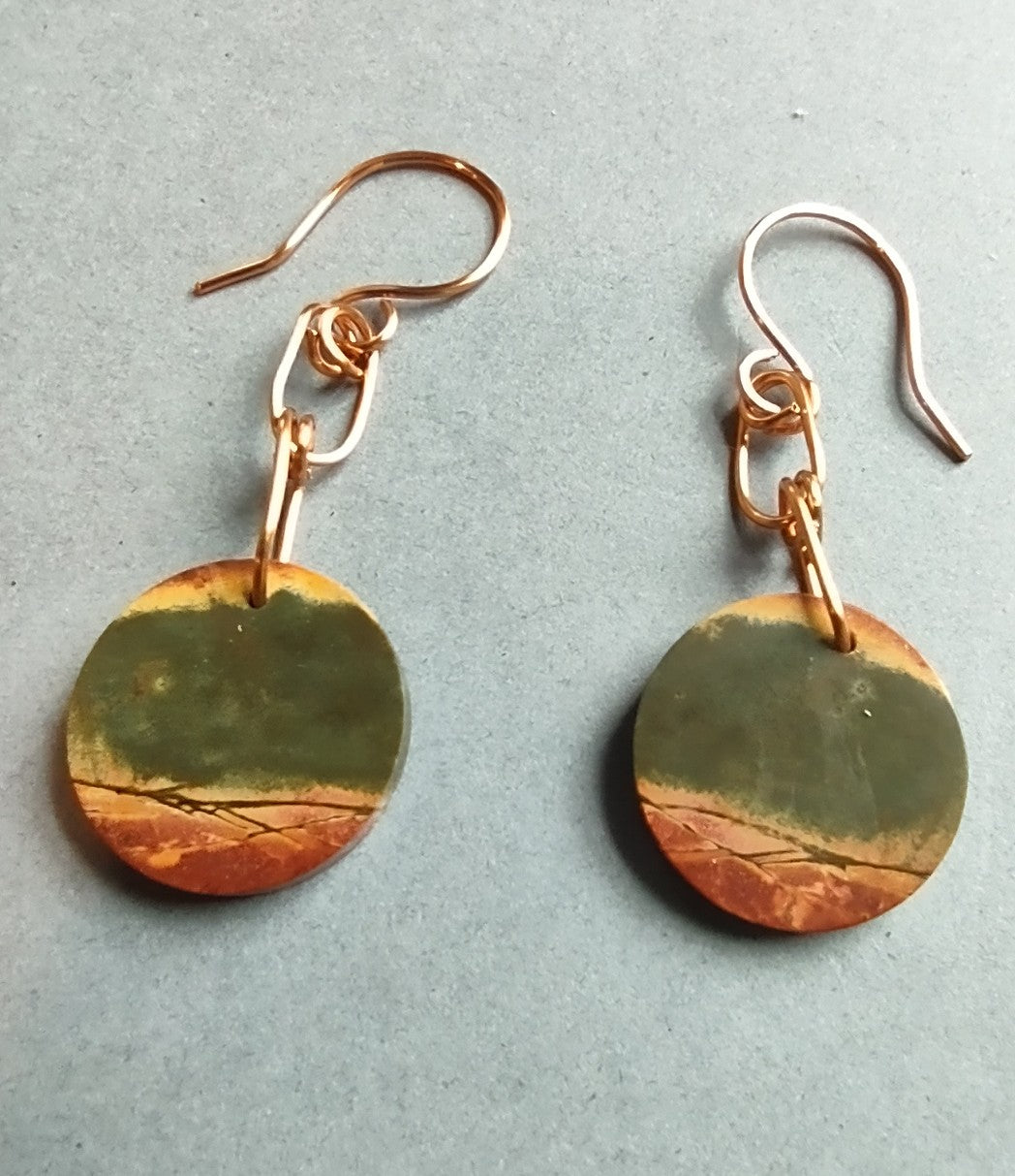 Copper Link Red Jasper Disc Earrings