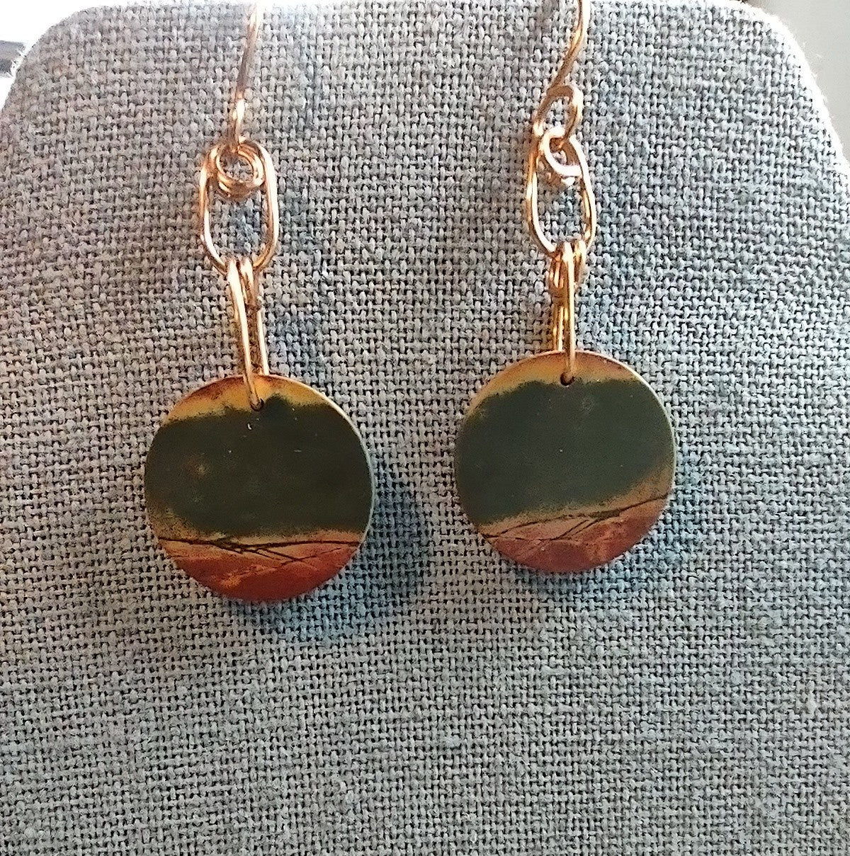 Copper Link Red Jasper Disc Earrings