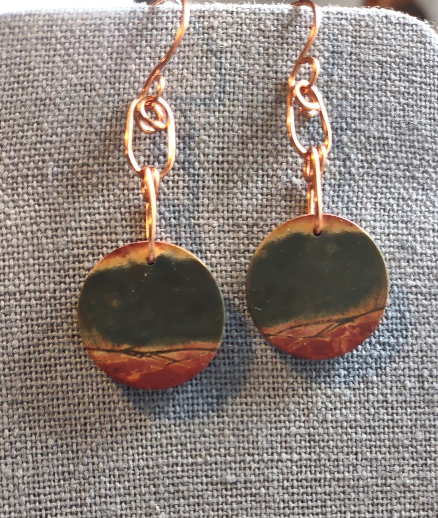 Copper Link Red Jasper Disc Earrings