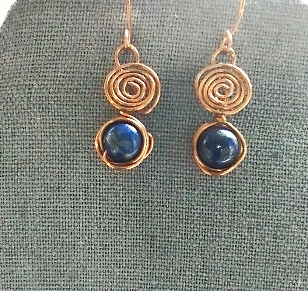 Copper Swirl Wire Wrapped Bead Earrings