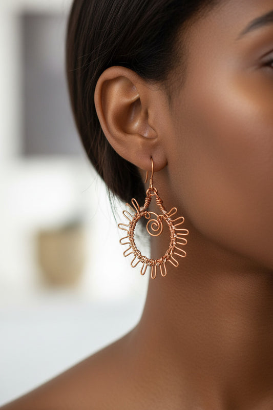 Copper Sun inspired teardrop hoop earrings