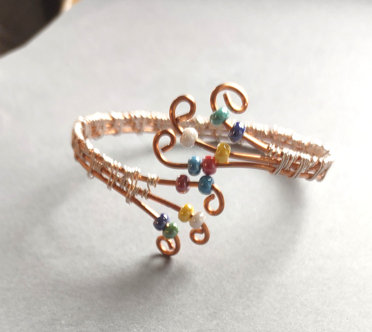 Copper Wire Wrapped Bracelet — Personalized Bead Color