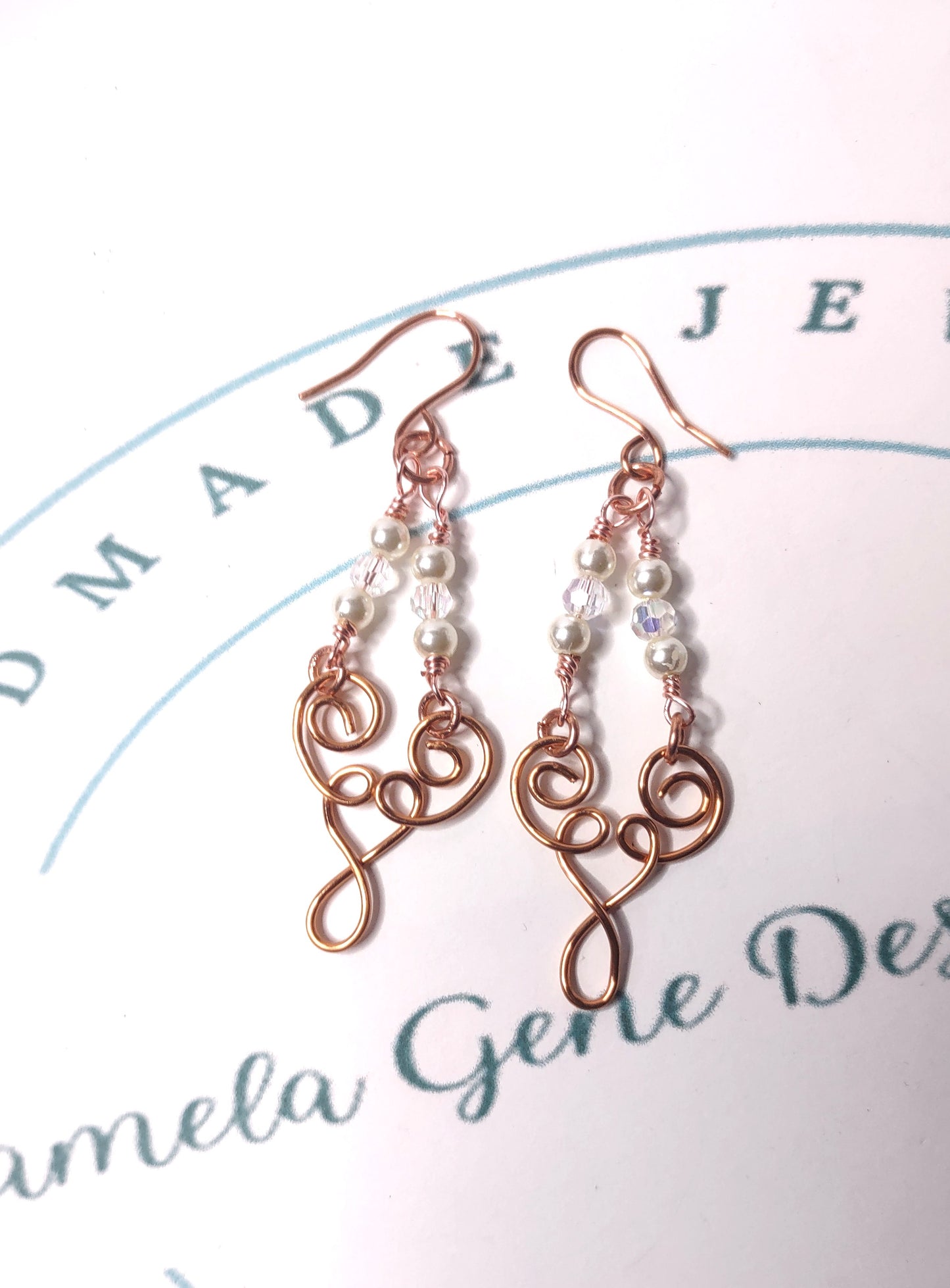 Pearl Dangle Earrings - Handmade Copper Earrings - Pearl Earrings