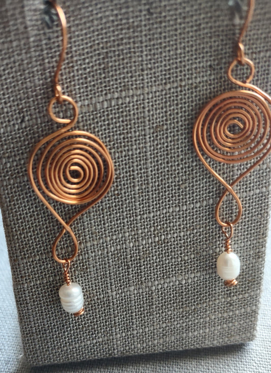 Copper Swirl Fresh Water Pearl Earrings