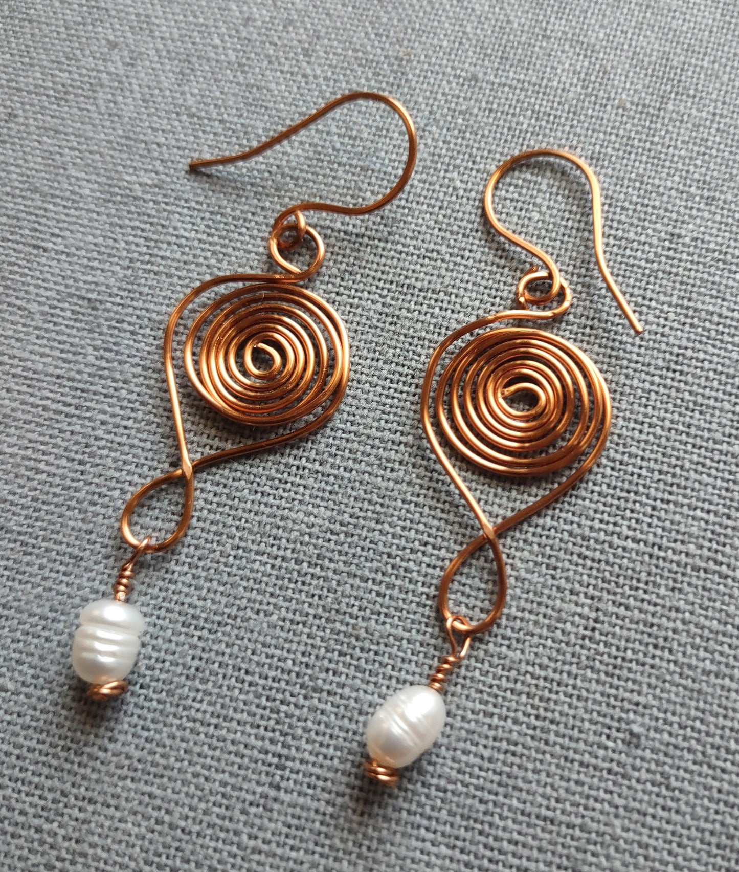Copper Swirl Fresh Water Pearl Earrings