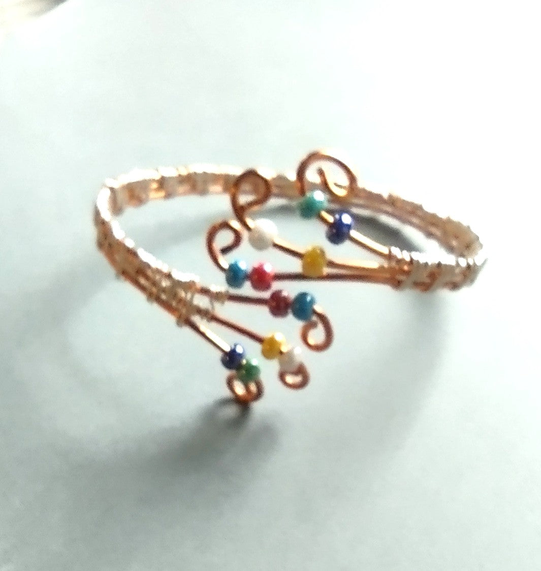 Copper Wire Wrapped Bracelet — Personalized Bead Color