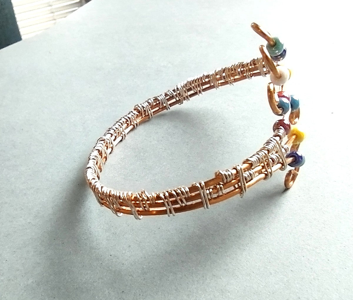 Copper Wire Wrapped Bracelet — Personalized Bead Color
