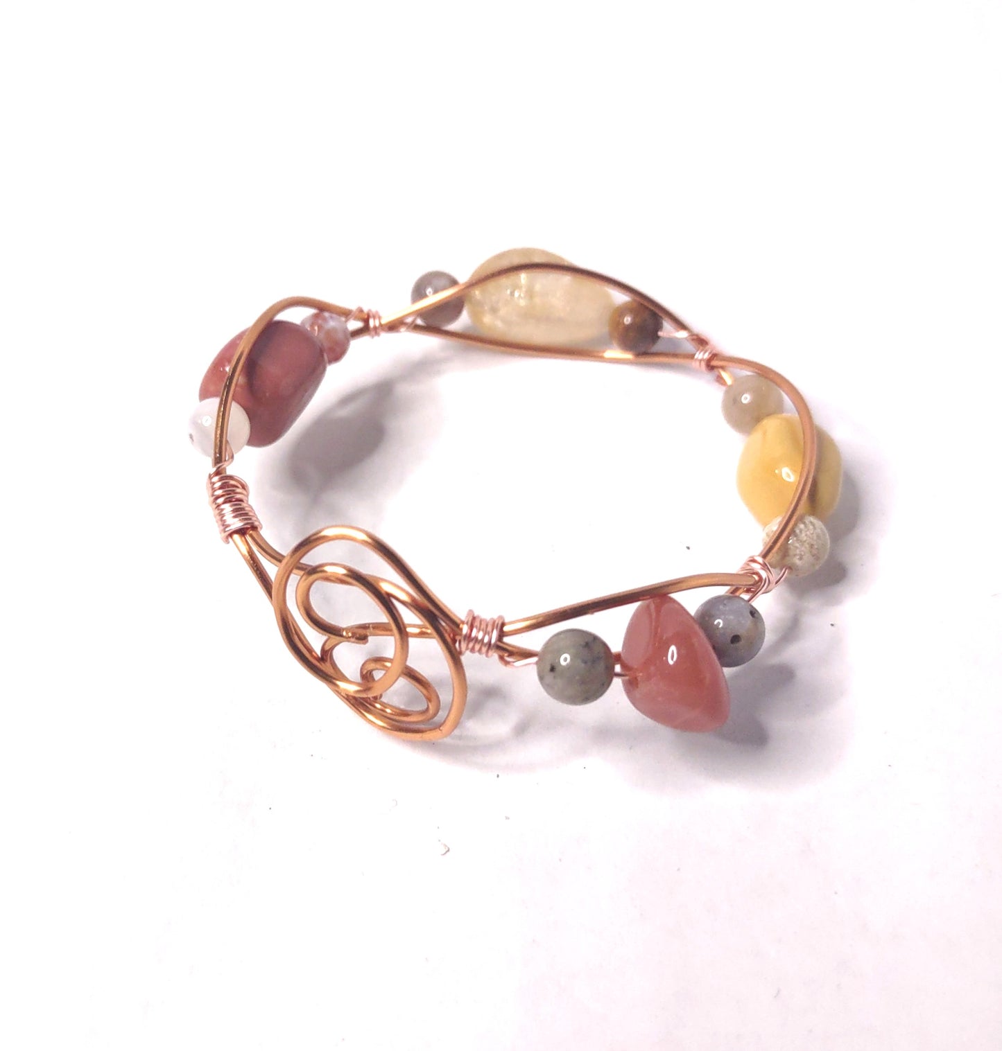 Handmade Copper and Semi-Precious Stone, Beaded Bangle Bracelet!