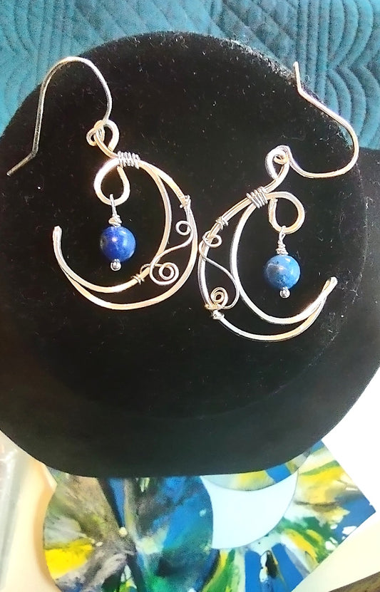 Lapis Lazuli Crescent Dangle Earrings - Sterling Silver