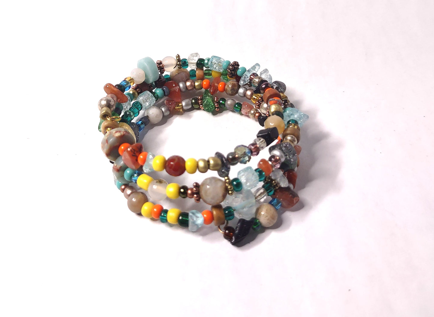 4 Strand, Beaded, Cuff Bracelet with semi-precious and glass stones